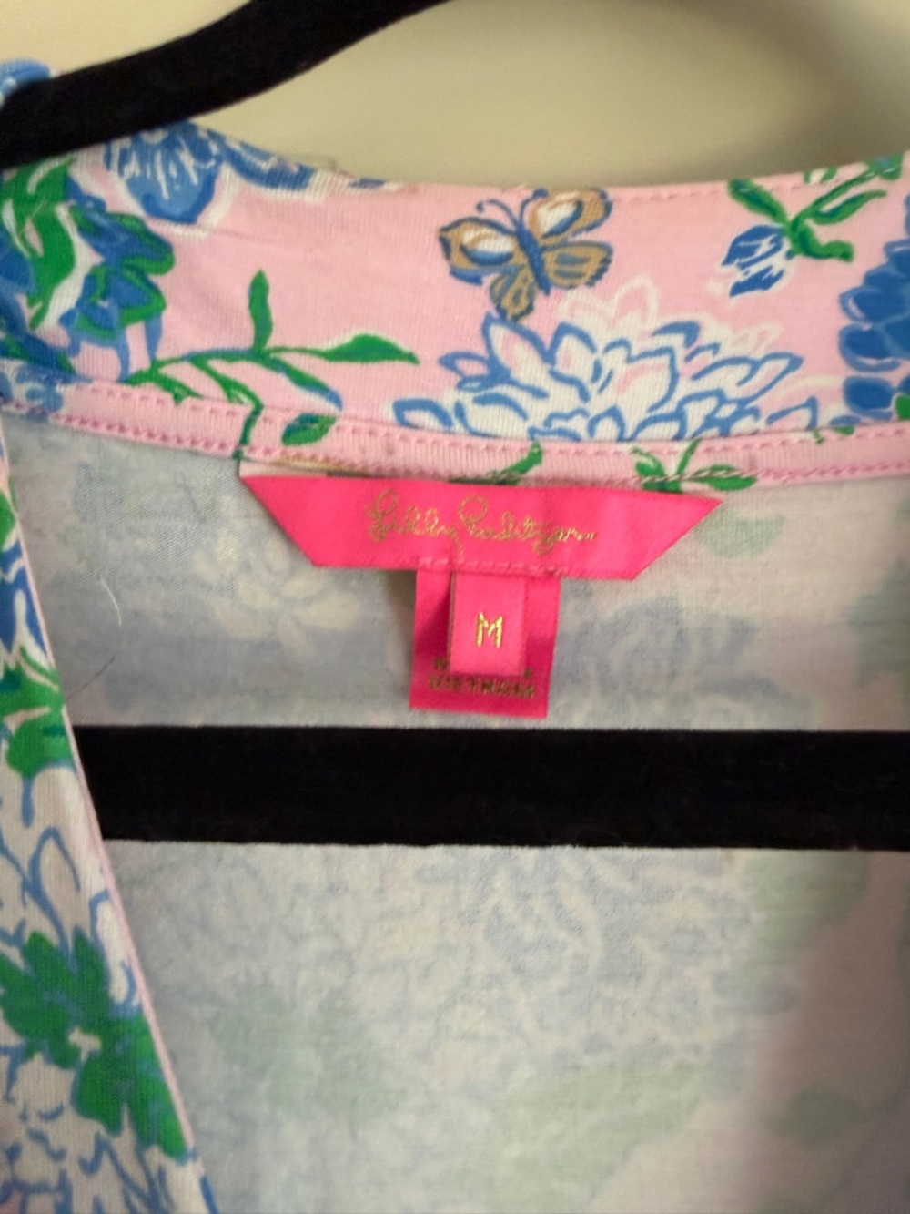 Lilly Pulitzer Pink Floral Wrap Dress with Blue & Green Blossoms - Picture 2 of 6